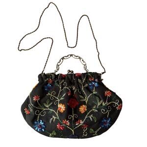 Braciano Beaded Floral Kiss Lock Frame Bag Boho Vintage Style Purse